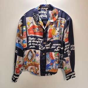 Vintage Dias French Print Closet Blouse - Size M